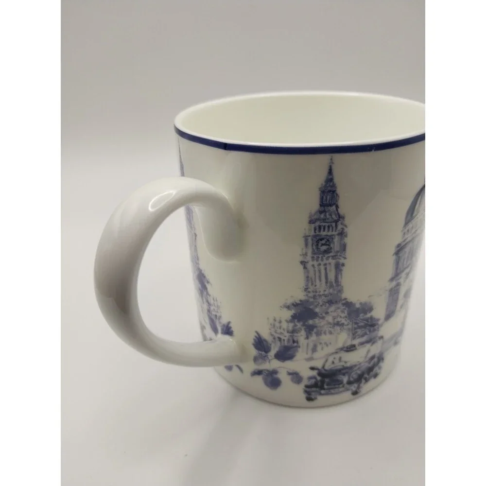Marks & Spencer London Navy Toile Mug Fine Bone China Blue White Discontinued EC